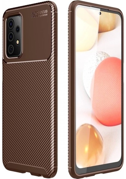 Buğz Samsung Galaxy A72 Kılıf Auto Focus Karbon Kapak - Kahverengi