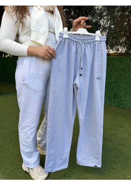 Gri Düz Paça Lastikli Eşofman Altı