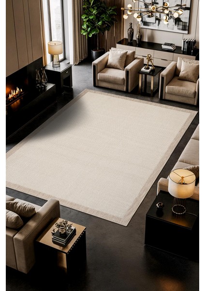 Zeen ZE002W Sisal Bej Beyaz Kolay Temizlenebilir Makinede Yıkanabilir Mutfak Halısı Pamuk Taban