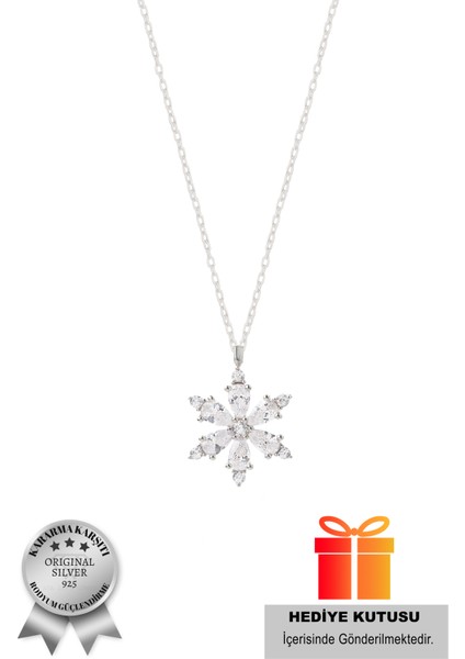 (Premium Işıklı Kutulu) 925 Ayar Gümüş Beyaz Taşlı 18 Beyaz Altın Kaplama Lotus Çiçeği Kadın Kolye modelleri
