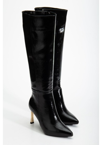 Kadın Siyah Rugan Sivri Burun Ince Topuklu Çizme fiyatları