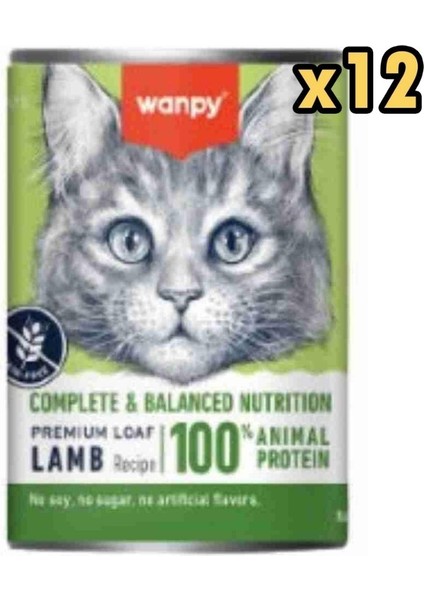 Tahılsız %100 Gerçek Et Kuzulu Kedi Konservesi 375 gr x 12 Adet