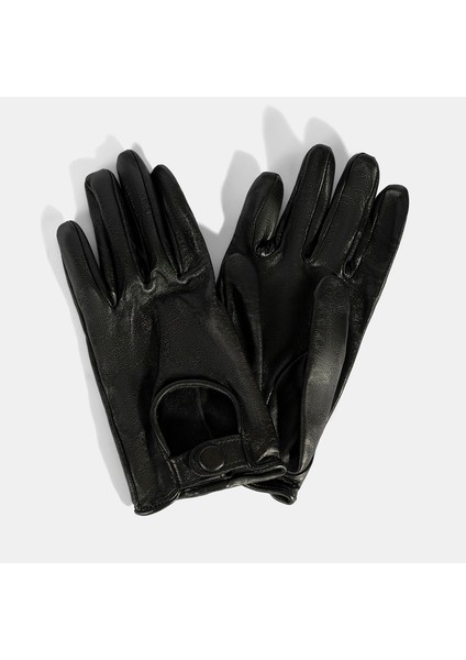 Kadın Siyah Tokalı Deri Eldiven