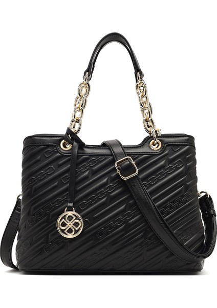 Kadın Siyah Uzun Askılı Baskılı Kol Çantası 25WBD286126