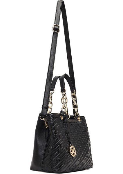 Kadın Siyah Uzun Askılı Baskılı Kol Çantası 25WBD286126