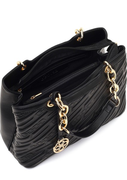 Kadın Siyah Uzun Askılı Baskılı Kol Çantası 25WBD286126