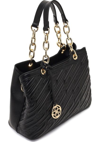 Kadın Siyah Uzun Askılı Baskılı Kol Çantası 25WBD286126