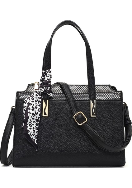 Kadın Siyah Uzun Askılı Desenli Kol Çantası 25WBD285814