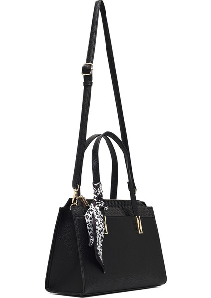 Kadın Siyah Uzun Askılı Desenli Kol Çantası 25WBD285814