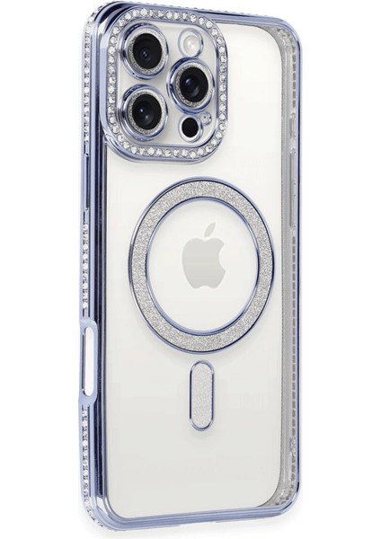 Buğz Newface Iphone 16 Pro Max Kılıf Joke Simli Magneticsafe Kılıf - Mavi