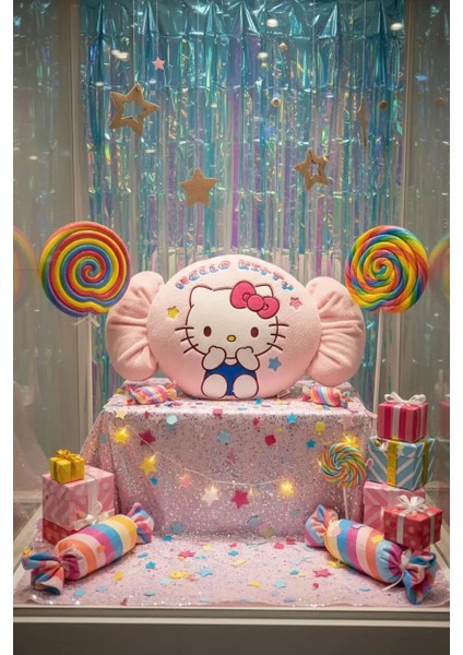 Sanrio Lisanslı Hello Kitty Tatlı Serisi Şeker Figürlü 38 cm Yastık