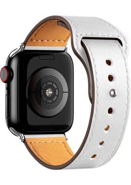 Apple Watch 38MM KR415 Luaz Deri Kordon - BEYAZ-(5796)