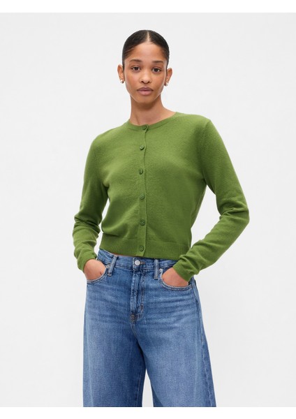 Kadın Yeşil Cashsoft Bisiklet Yaka Hırka