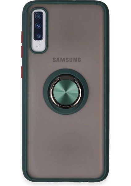 Buğz Samsung Galaxy A70 Kılıf Montreal Yüzüklü Silikon Kapak - Yeşil