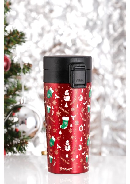 Yılbaşı Temalı 380Ml SUS304 Çelik Termos Mug 6 Saat Sıcak 12 Saat Soğuk Tutma fiyatları