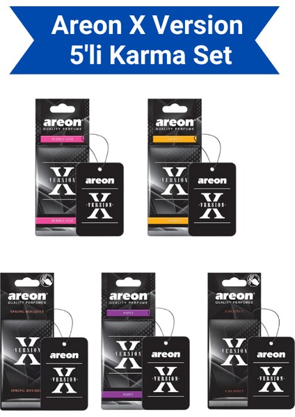 Oto Kokuları X Version 5'li Karma Set Bubble Gum Vanilya Hindistan Cevizi 5 Adet