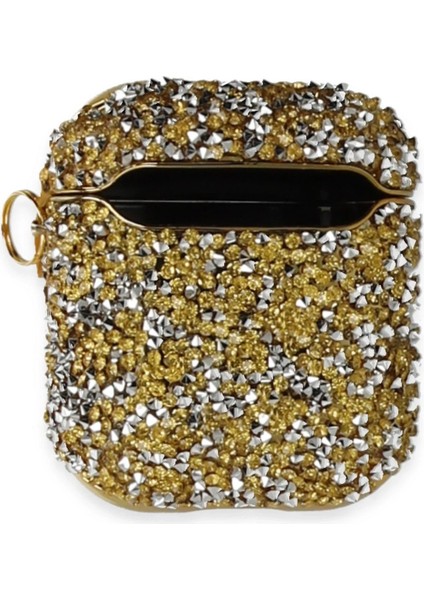 Airpods 2 (2.nesil) Mira Taşlı Kılıf - GOLD-(5796)
