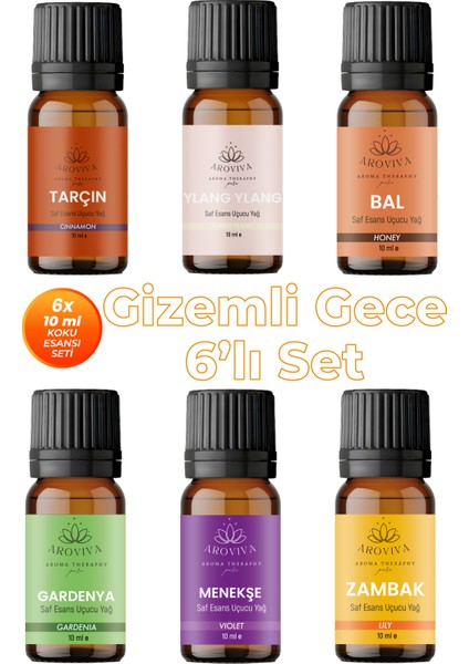 Gece 6'lı Set Oda Kokusu Esansı - Romantik & Tutkulu (6X10ML)