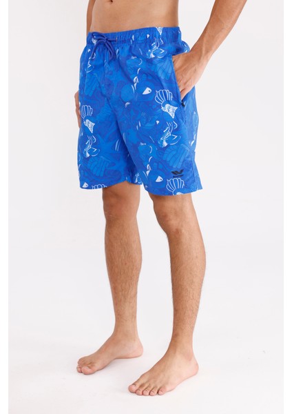 Deniz Temalı Desenli Hafif Dokulu Kordonlu Bel Ayarlı Yan Cepli Diz Üstü Rahat Kesim Deniz Şortu fiyatları