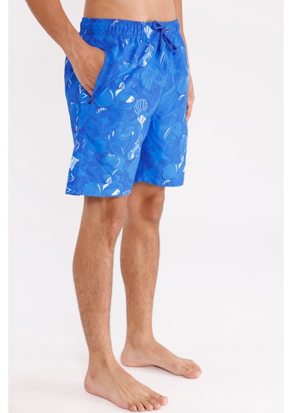 Deniz Temalı Desenli Hafif Dokulu Kordonlu Bel Ayarlı Yan Cepli Diz Üstü Rahat Kesim Deniz Şortu fırsatları