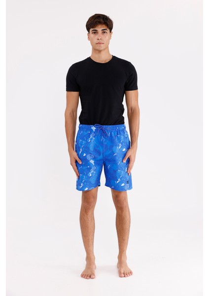 Deniz Temalı Desenli Hafif Dokulu Kordonlu Bel Ayarlı Yan Cepli Diz Üstü Rahat Kesim Deniz Şortu indirimleri