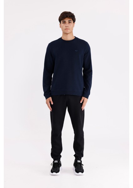 Yatay Dokulu Ottoman Yüzey Tonal Logo Detaylı Bisiklet Yaka Standart Kalıp Sweatshirt