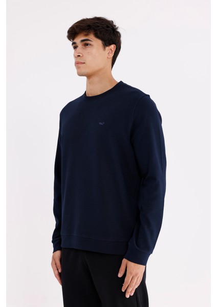 Yatay Dokulu Ottoman Yüzey Tonal Logo Detaylı Bisiklet Yaka Standart Kalıp Sweatshirt fiyatları