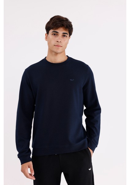 Yatay Dokulu Ottoman Yüzey Tonal Logo Detaylı Bisiklet Yaka Standart Kalıp Sweatshirt indirimleri