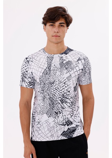 Modern Baskı Detaylı Hafif Jarse Kumaş Rahat Kalıp Bisiklet Yaka Tişört indirimleri