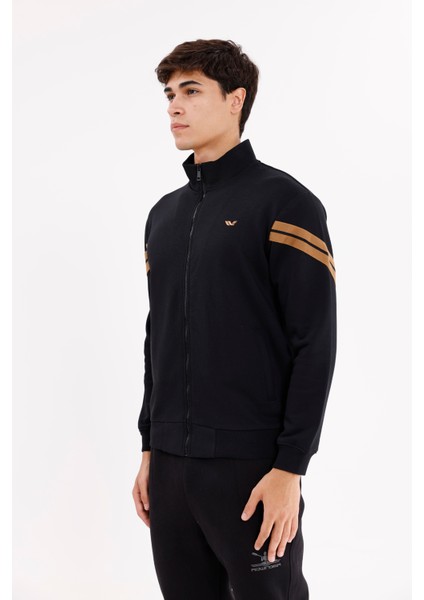 Dik Yaka Çift Şerit Kollu Tam Fermuarlı Sweatshirt fiyatları