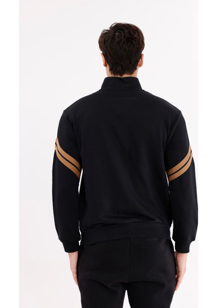 Dik Yaka Çift Şerit Kollu Tam Fermuarlı Sweatshirt modelleri