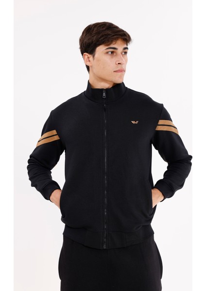 Dik Yaka Çift Şerit Kollu Tam Fermuarlı Sweatshirt indirimleri