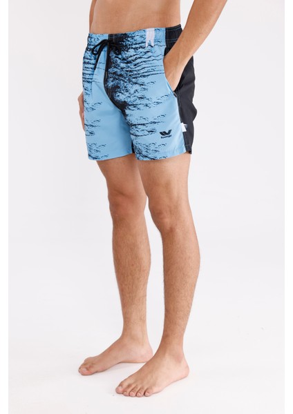 Palermo Dijital Desenli Ayarlanabilir Bağcıklı Elastik Bel Yan Fermuarlı Cepli Hızlı Kuruyan Orta Boy Yazlık Deniz Şortu fiyatları