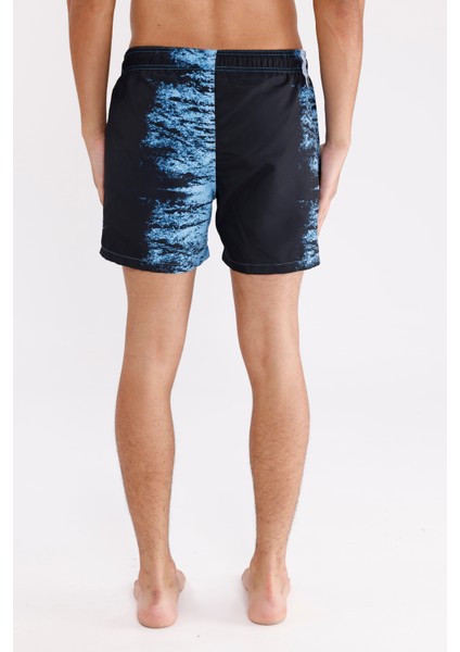 Palermo Dijital Desenli Ayarlanabilir Bağcıklı Elastik Bel Yan Fermuarlı Cepli Hızlı Kuruyan Orta Boy Yazlık Deniz Şortu modelleri