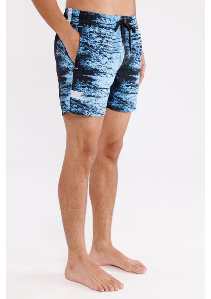 Palermo Dijital Desenli Ayarlanabilir Bağcıklı Elastik Bel Yan Fermuarlı Cepli Hızlı Kuruyan Orta Boy Yazlık Deniz Şortu fırsatları