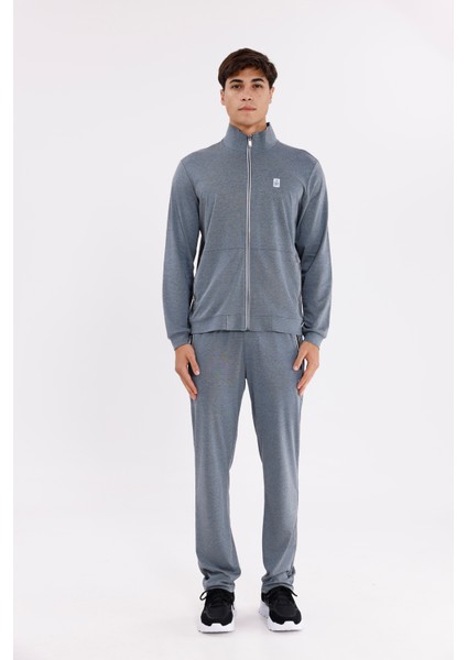 Dik Yaka Tam Fermuarlı Merserize Dokulu Şerit Detaylı Fermuarlı Cepli Rahat Kalıp Eşofman Takımı
