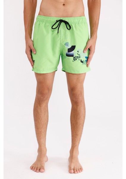 Dijital Desen Detaylı Fermuarlı Yan Cepli Ayarlanabilir Kordonlu Elastik Bel Hızlı Kuruyan Ağ Astar Destekli Kısa Paça Deniz Şortu