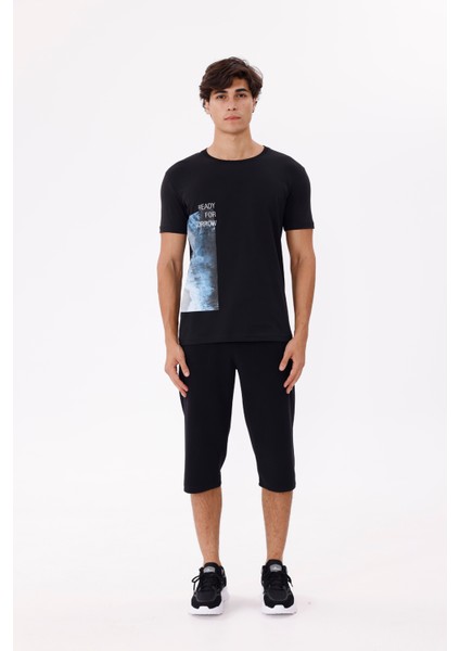 Bisiklet Yaka Ön Baskılı Rahat Kalıp Kısa Kollu Yumuşak Dokulu Tişört