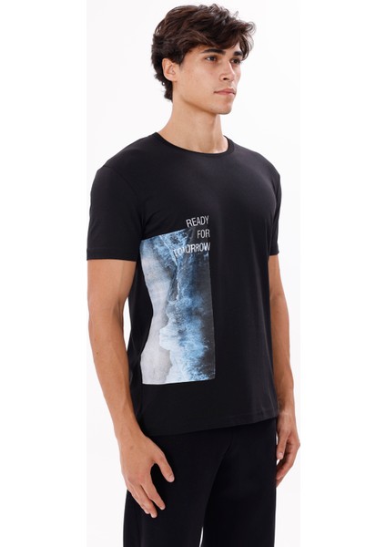 Bisiklet Yaka Ön Baskılı Rahat Kalıp Kısa Kollu Yumuşak Dokulu Tişört fırsatları