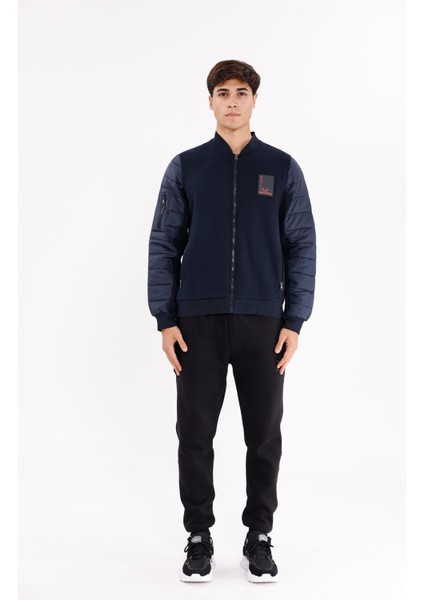 Kapitone Ön Panel Detaylı Polo Yakalı Cepli Rahat Kalıp Uzun Kollu Sweatshirt