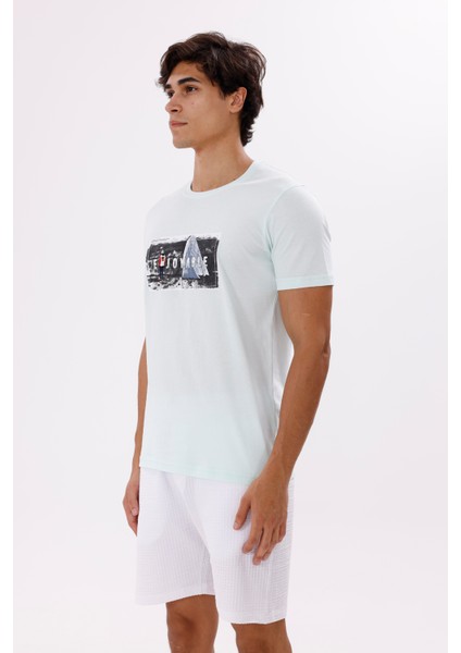 Bisiklet Yaka Ön Baskı Detaylı Rahat Kalıp Mevsimlik Tişört fiyatları