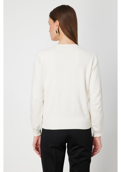 Kadın Örgülü Sıfır Yaka Triko Kazak 69313 Ekru fırsatları