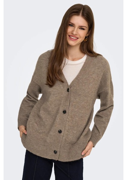 Kadın Onlhouston V Yaka Uzun Kollu Yünlü Hırka 15353192 Fındık