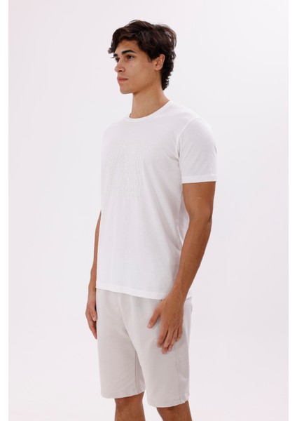 Bisiklet Yaka Kabartma Yazı Baskılı Yumuşak Dokulu Rahat Kalıp Kısa Kollu Tişört fiyatları