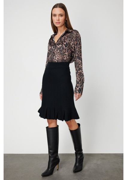 Kadın Eteği Pileli Diz Üstü Triko Etek 65200 Siyah fiyatları