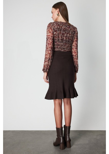 Kadın Eteği Pileli Diz Üstü Triko Etek 65200 Kahverengi fırsatları