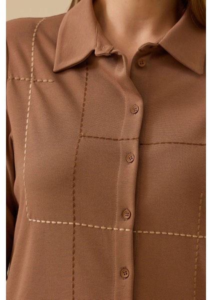 Kadın Büyük Beden Dikiş Desenli Tunik 4013 Camel modelleri