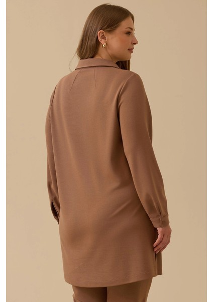 Kadın Büyük Beden Dikiş Desenli Tunik 4013 Camel fırsatları