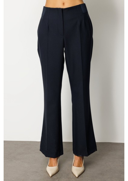 Kadın Beli Kalın Lastikli Ispanyol Paça Pantolon 1105 Lacivert fiyatları