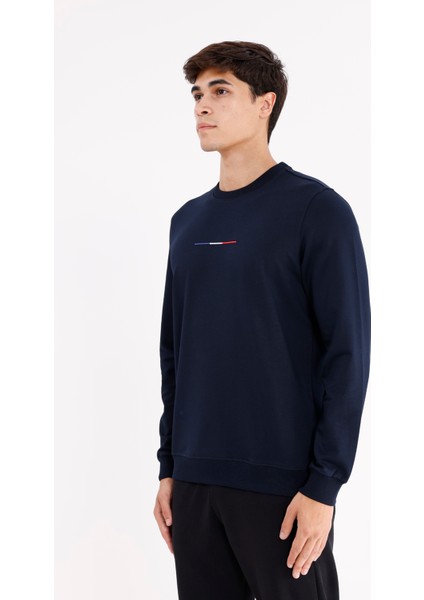 Minimal Göğüs Işlemeli Rahat Kalıp Esnek Manşetli Mevsimlik Bisiklet Yaka Sweatshirt fiyatları